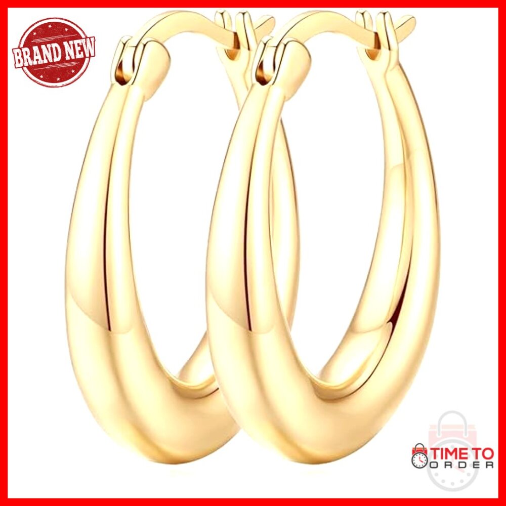 14k Gold Hoop Earrings Dainty Hypoallergenic U-Shaped Lightweight Elegant